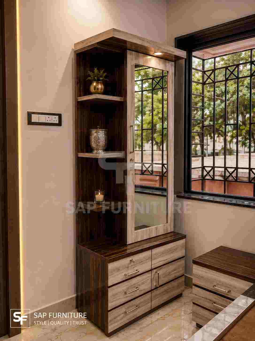 Dark Walnut & Washed Ash Spotlight Storage Vanity Unit