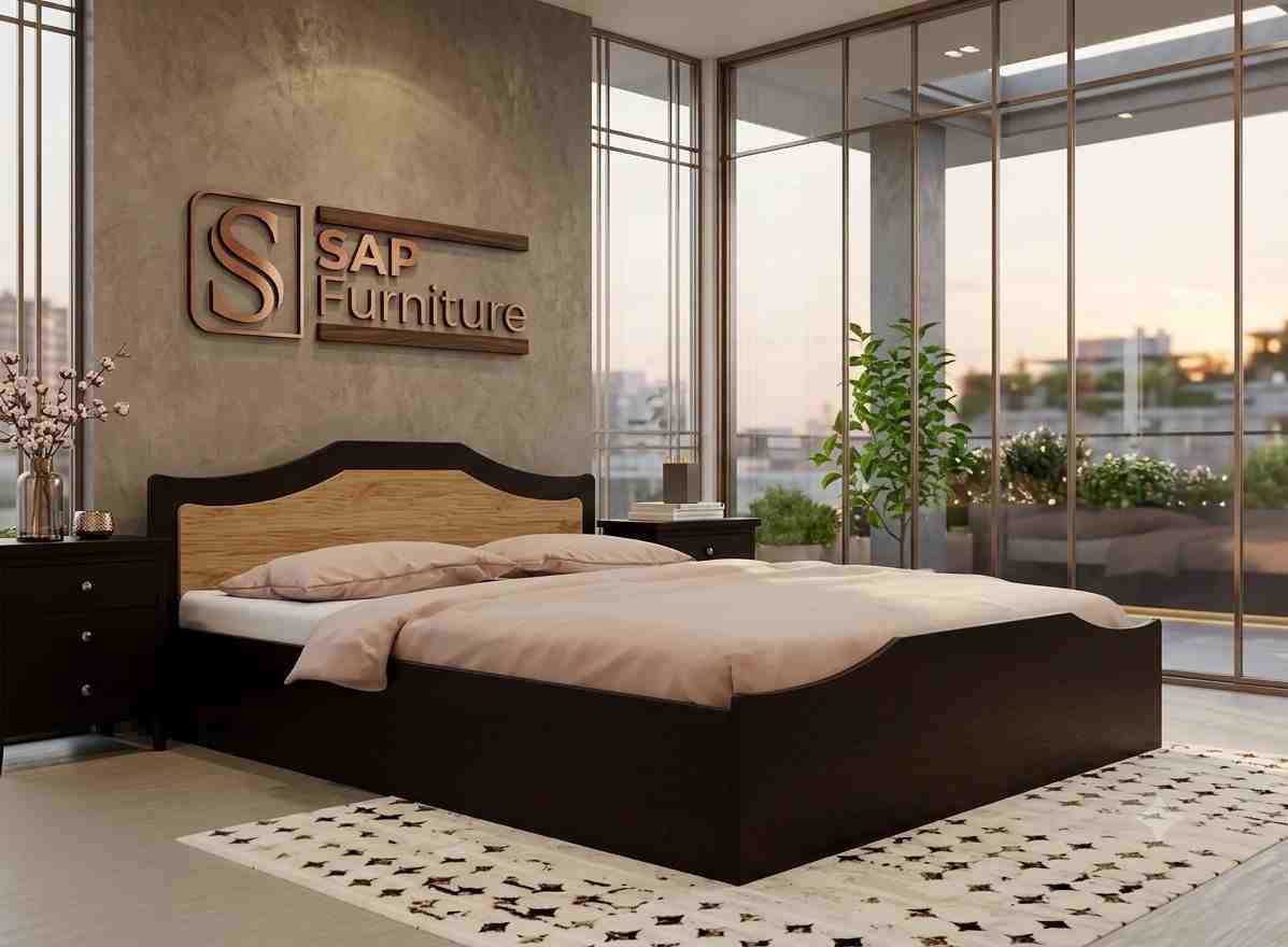 SAP Furniture Curved Two-Tone Wooden Bed