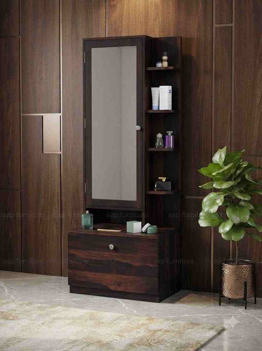 Dark Walnut Framed Mirror Storage Vanity