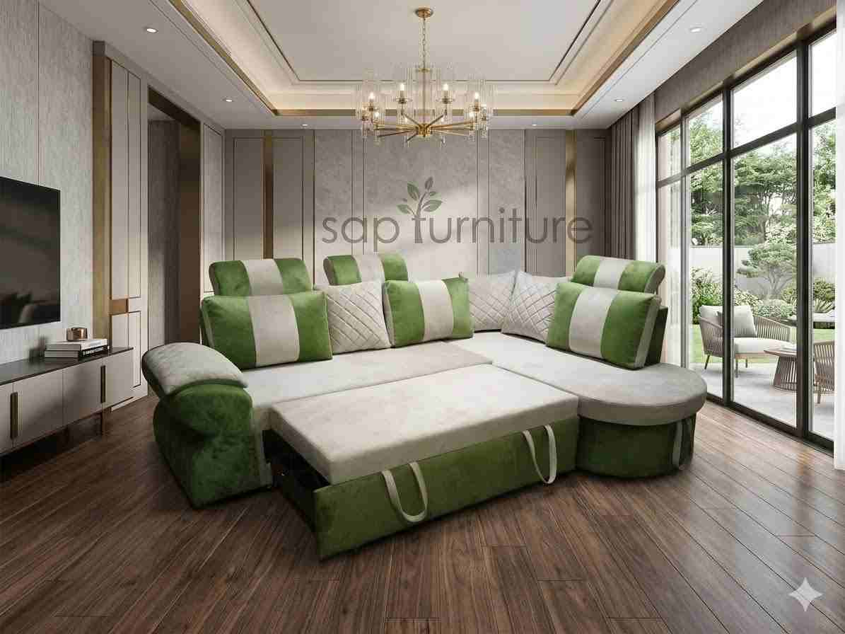 The Aspen Olive & Cream Luxury Sofa Cum Bed