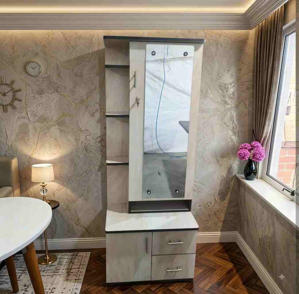 Ash Grey Dual-Tone Lockable Mirror Dressing Unit