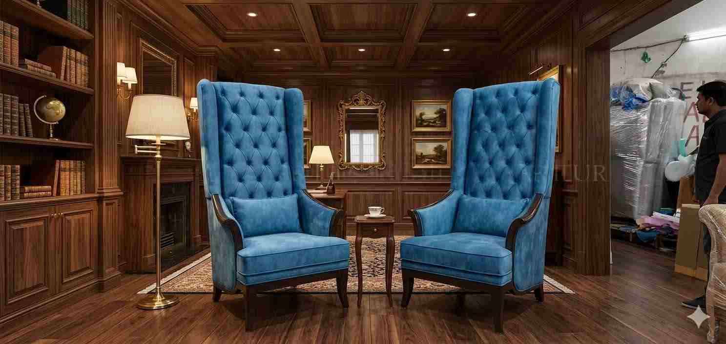 The Royal Cerulean Grand Wingback Pair