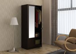 Nero Wenge 2-Door Wardrobe with Dressing Mirror & Hanging Rod