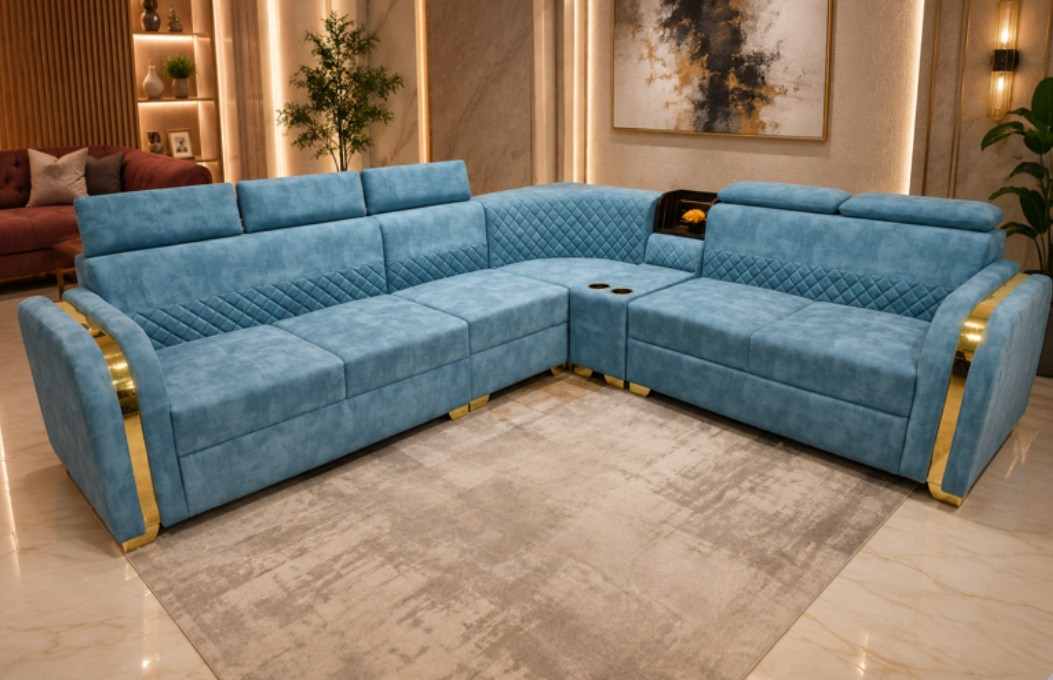 Majestic Diamond-Stitched Fabric Sectional with Reclining Headrests