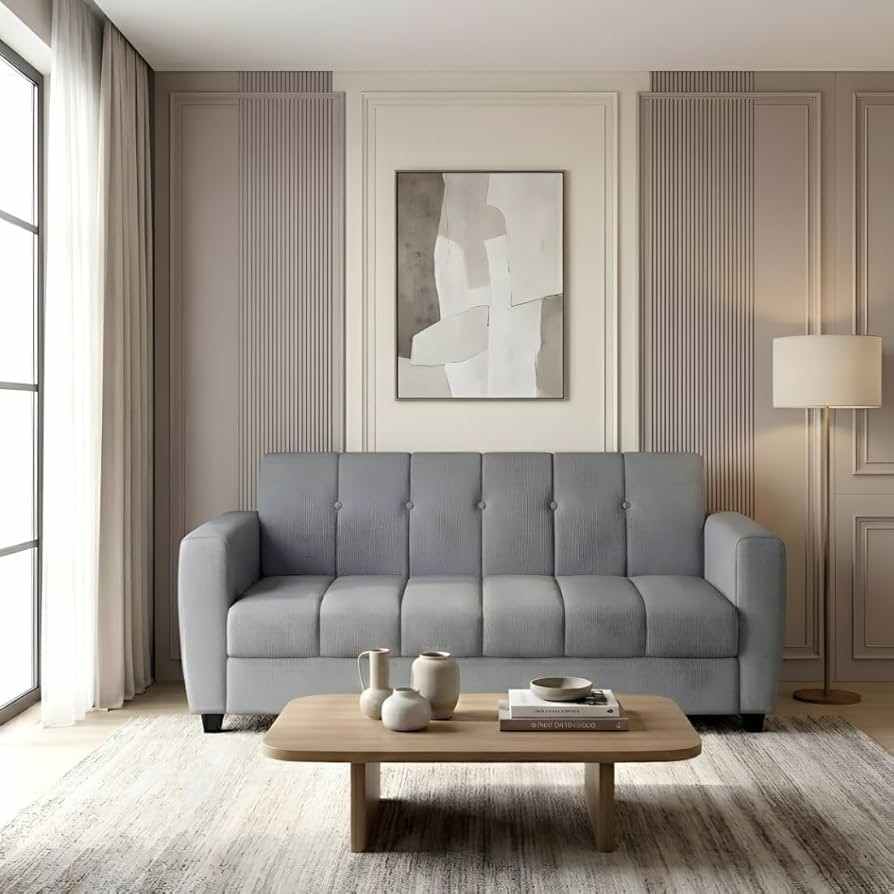 Bharat Lifestyle Deno Premium Fabric 3 Seater Sofa for Living Room (Cloud Grey)