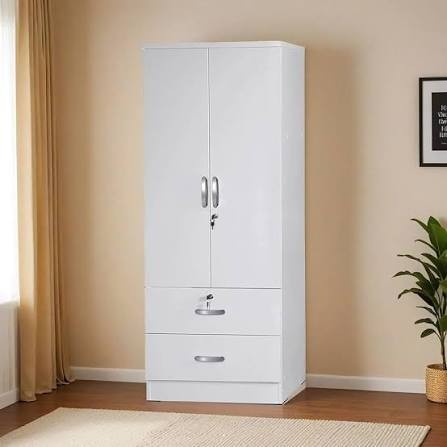 Grace 2-Door Engineered Wood Wardrobe with 2 Lockable Drawers