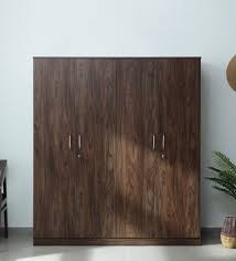 Aspen Walnut 4-Door Premium Wardrobe with Dual Locks