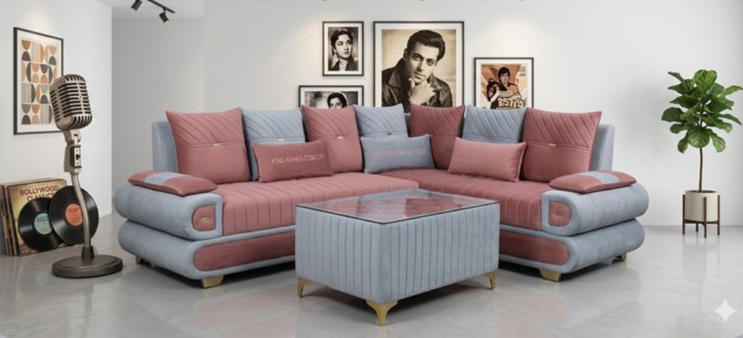 Emerald Luxury Olive & Off-White Sectional Sofa with Gold Details