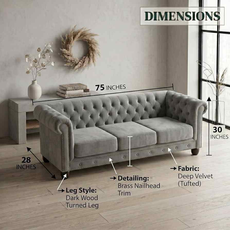 Premium Classy): SAPkuch Royal Chesterfield 3-Seater Velvet Sofa (Grey)