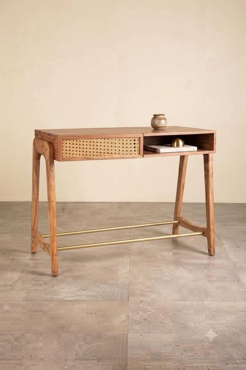 The Kyoto Solid Walnut & Rattan Desk