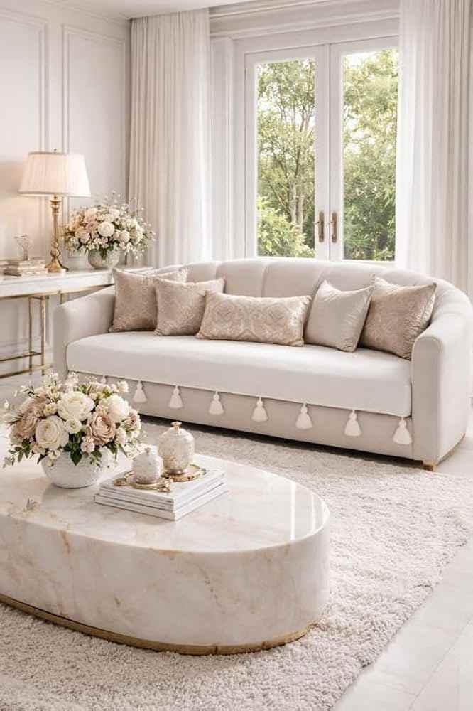 Premium Elegant): SAPkuch Parisian Luxury 3-Seater Velvet Sofa with Tassel Trim
