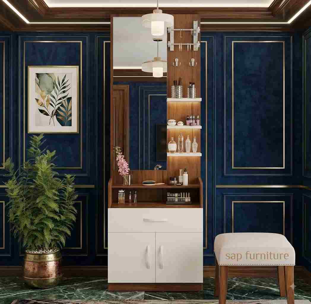 Teak & White Multi-Utility Illuminated Vanity Unit