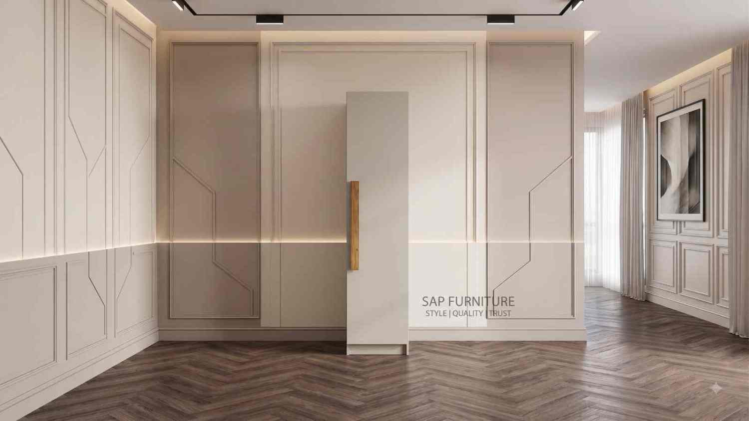 Ultra-Minimalist Beige Single-Door Wardrobe with Natural Wooden Handle