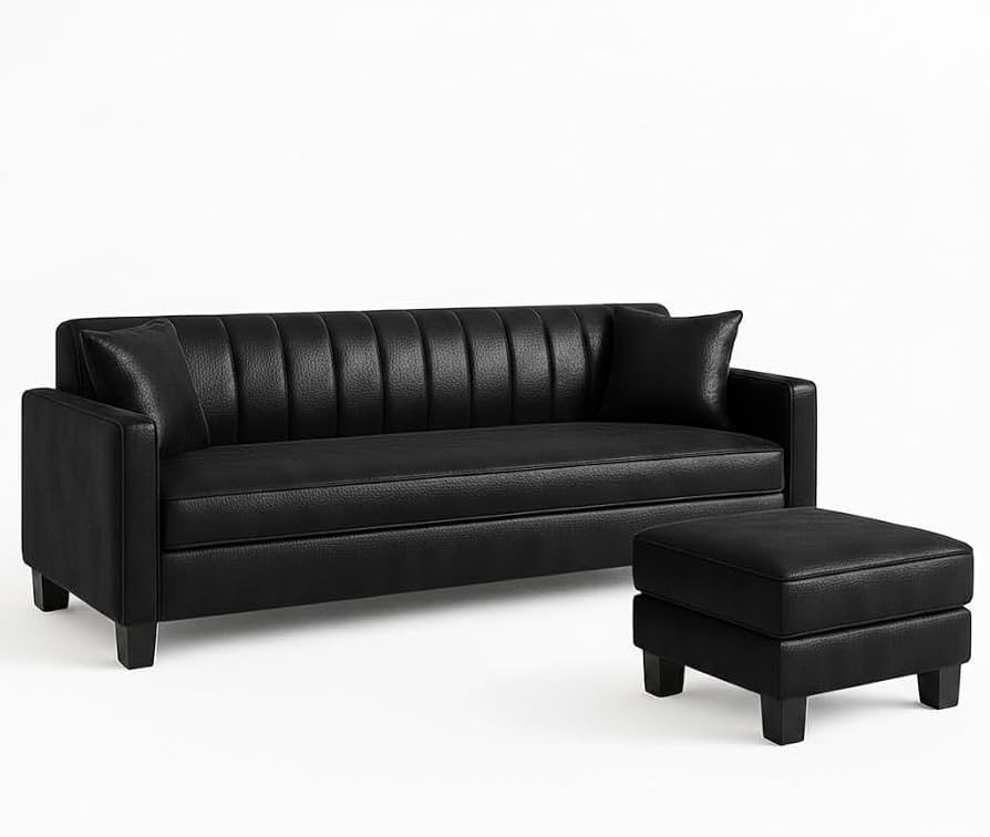 The Gotham Jet-Black Faux Leather Sofa Set