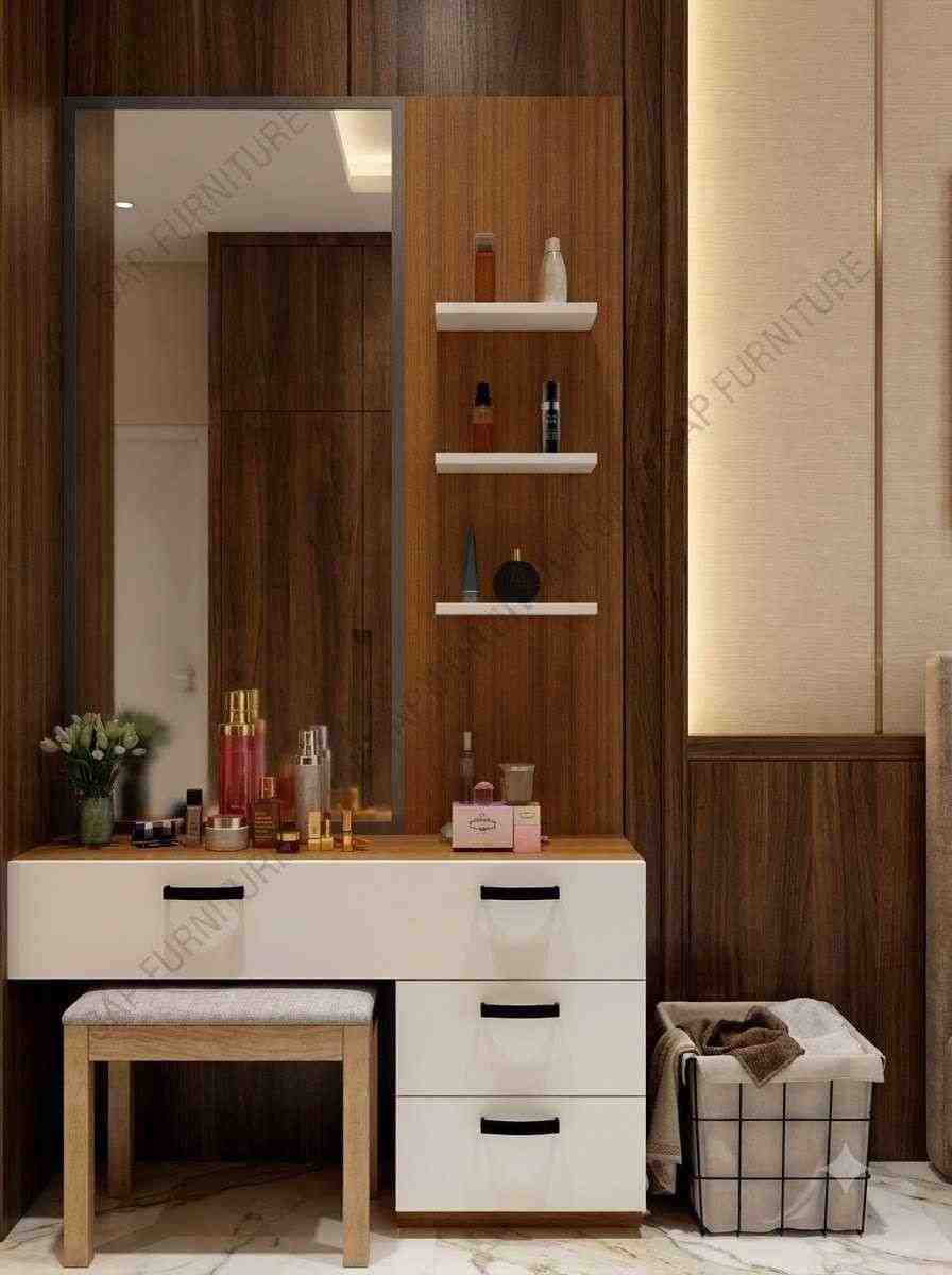 Walnut & Ivory Contemporary Vanity Table Set