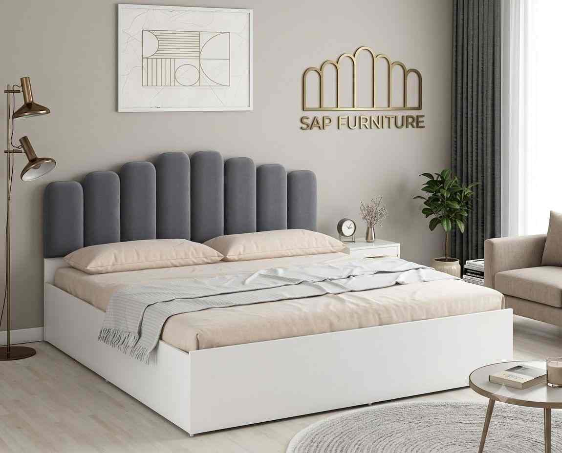 SAP Furniture Modern Scalloped Headboard Storage Bed