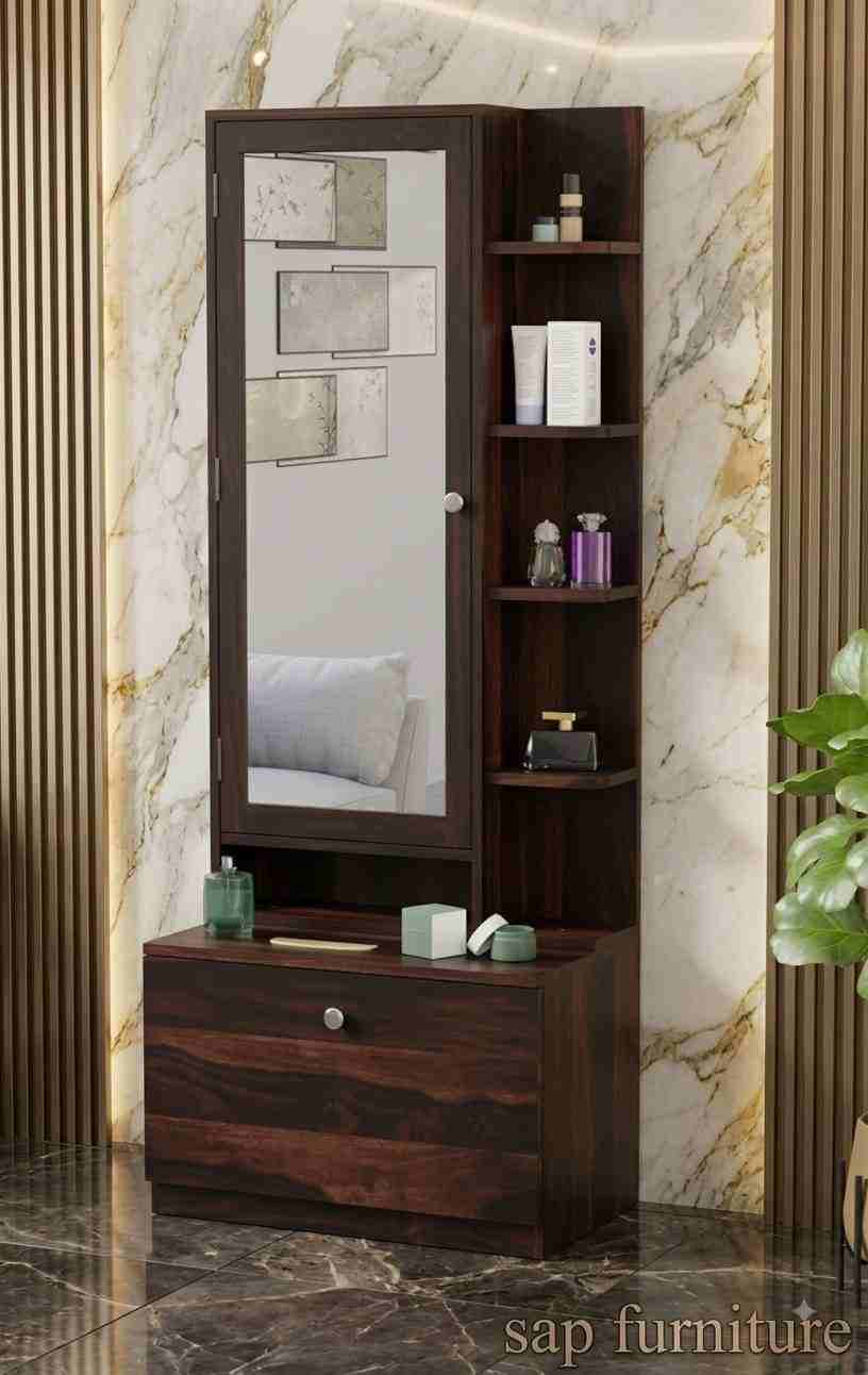 Dark Walnut Framed Mirror Dressing Unit