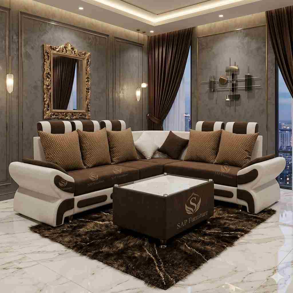 The Majestic Coffee & Cream L-Shaped Sectional