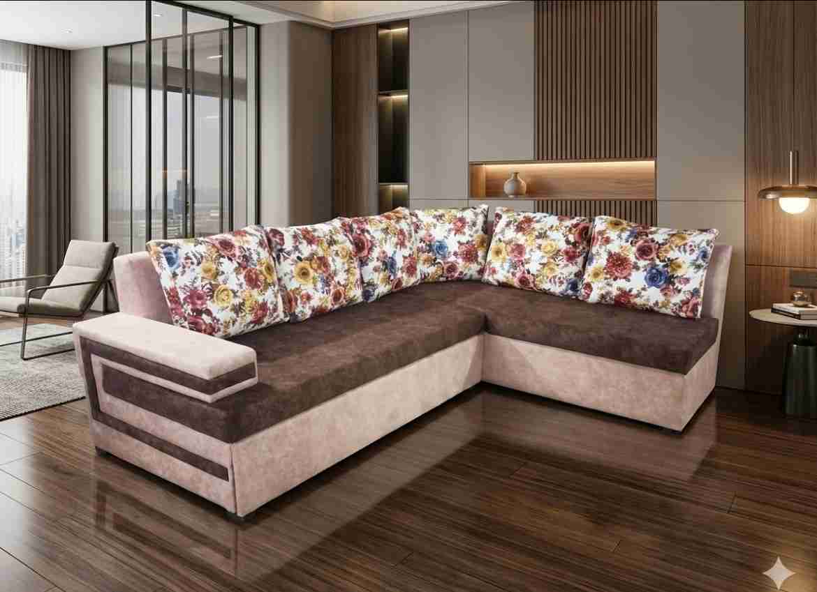 Earthy Flora Velvet Corner Sofa