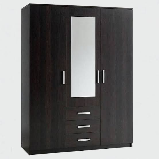 Nero Wenge 3-Door Wardrobe with Mirror & 3 Bottom Drawers