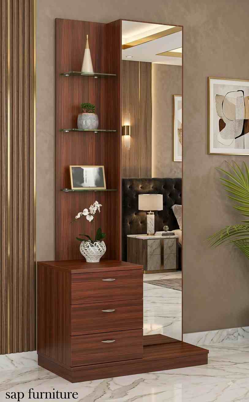 Mahogany Glass-Tier Modern Dressing Vanity