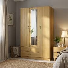 Oslo Natural Oak 3-Door Wardrobe with Vanity Mirror & Drawers