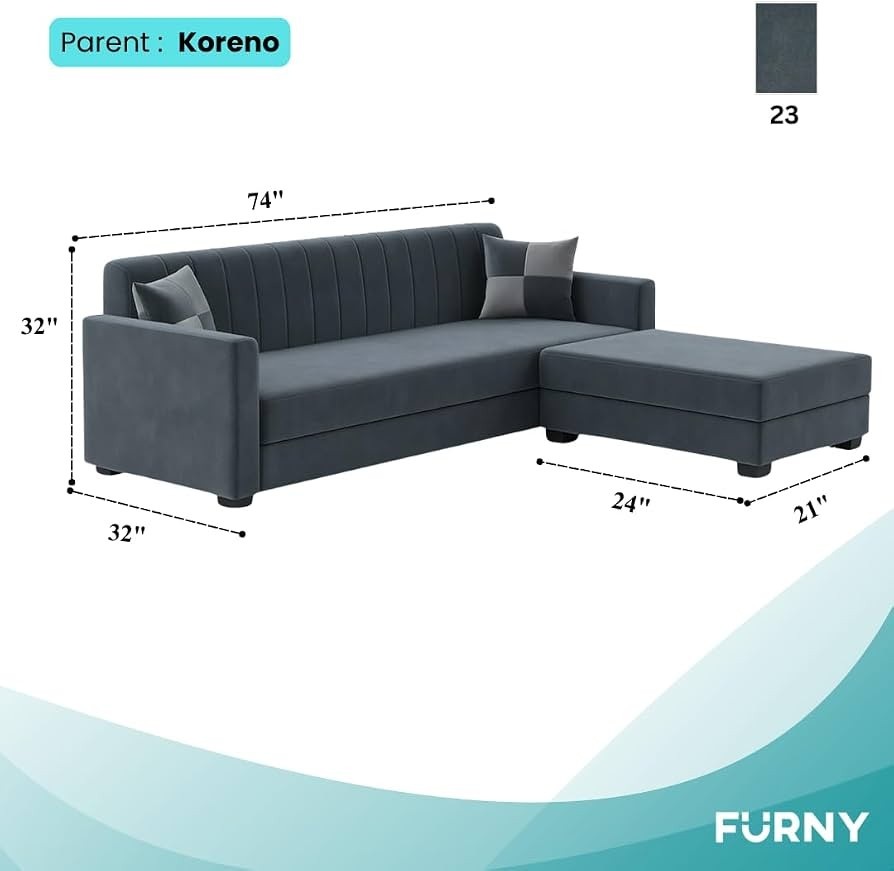 Modern & Minimalist): SAPkuch Modern L-Shape Sectional Sofa with Lounger (Grey)
