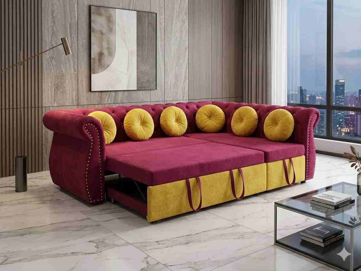 The Crimson Imperial Velvet L-Shaped Sectional Sofa