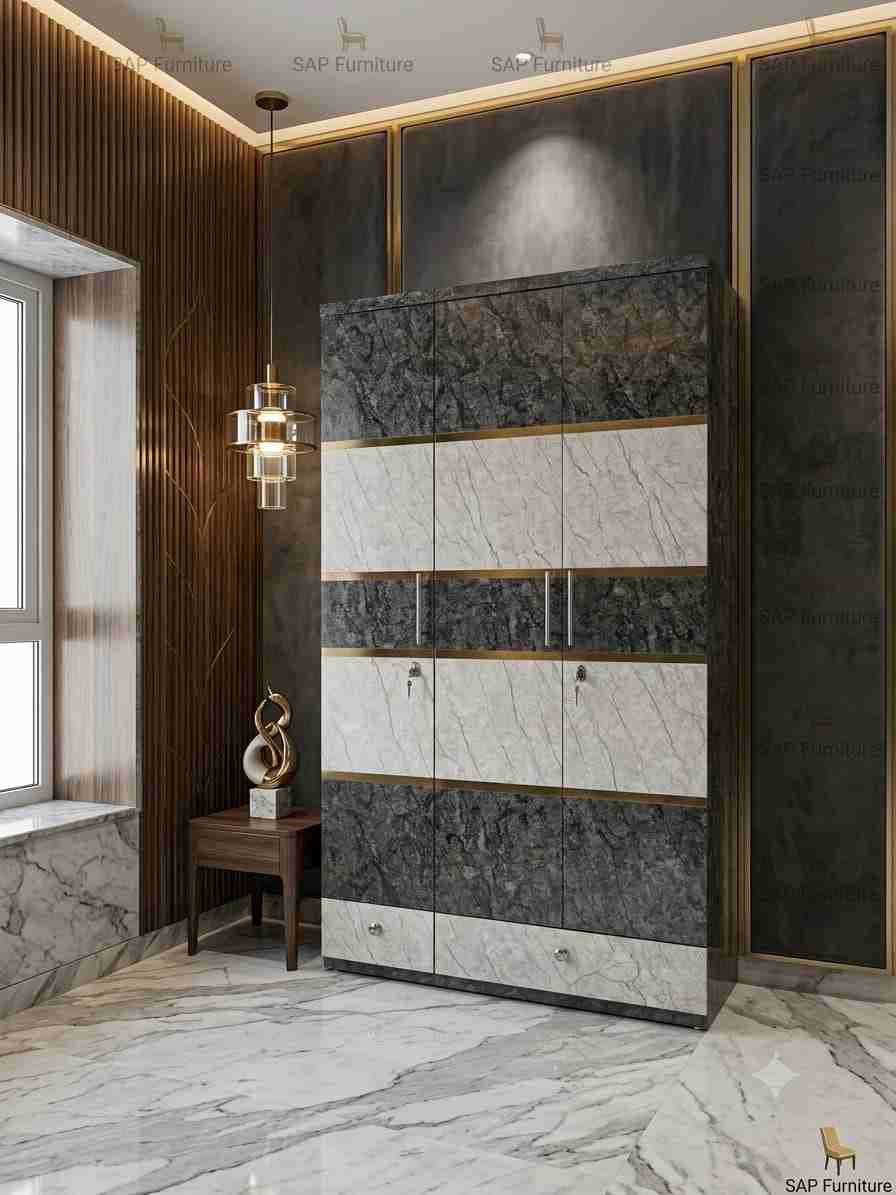 Premium black and white 3 door wardrobe