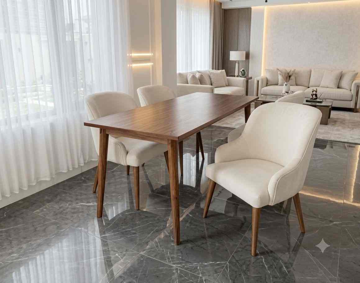 Svalbard 4-Seater Mid-Century Wooden Dining Set in Walnut