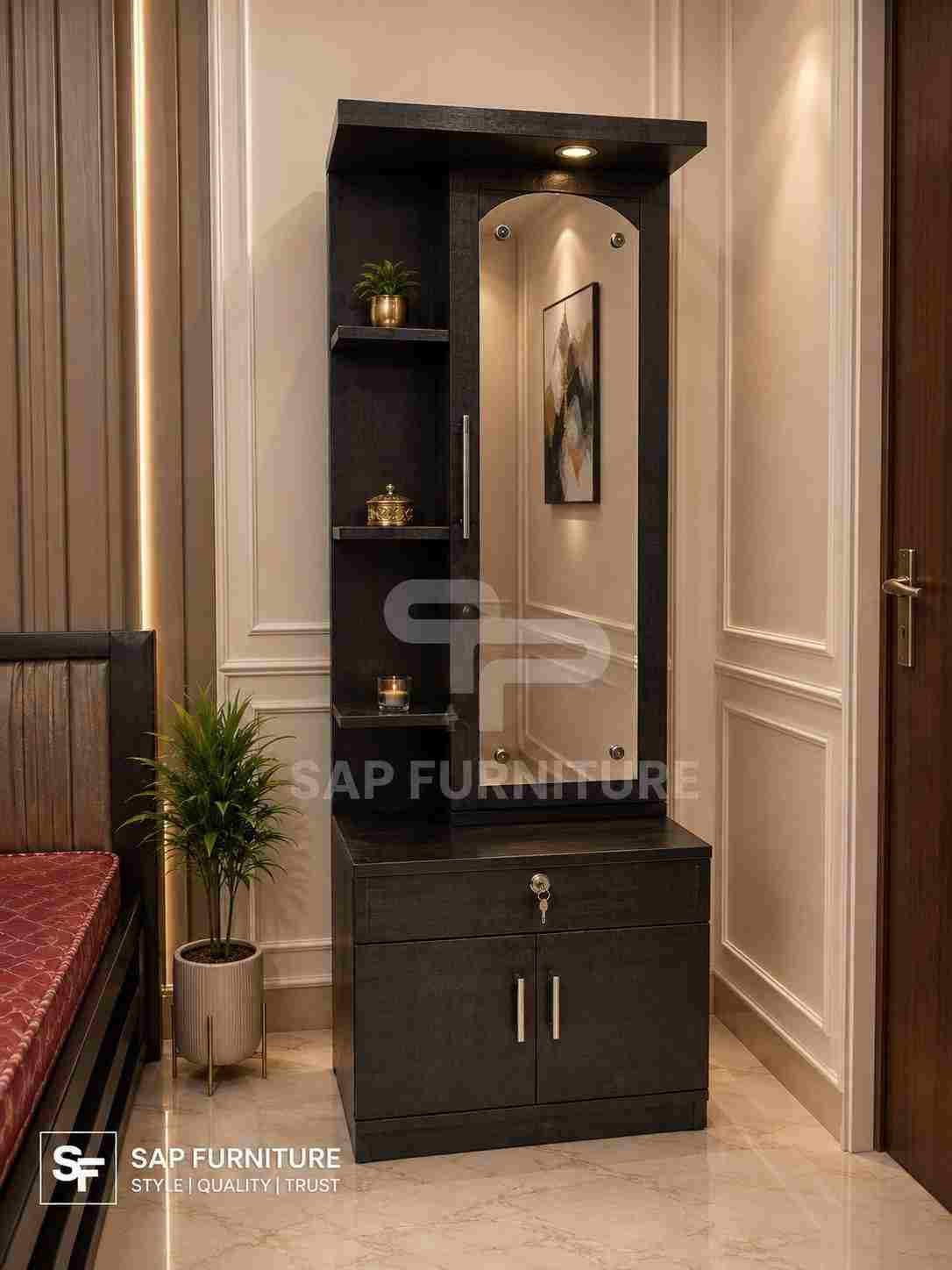 UrbanLuxe Modern Wooden Dressing Table with LED Spotlight