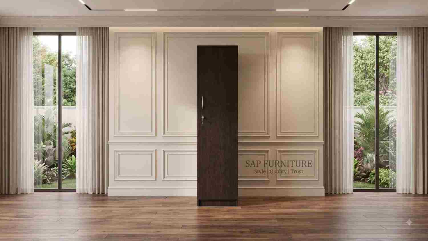 Vogue 2-Door Fluted Wooden Wardrobe with Integrated LED LightingMinimalist Dark Espresso Single-Door Wardrobe with Lock