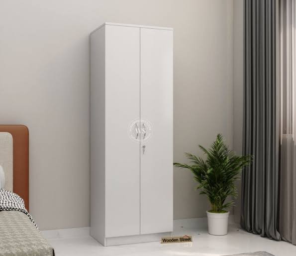 Alpine Matte White 2-Door Wardrobe with Lock