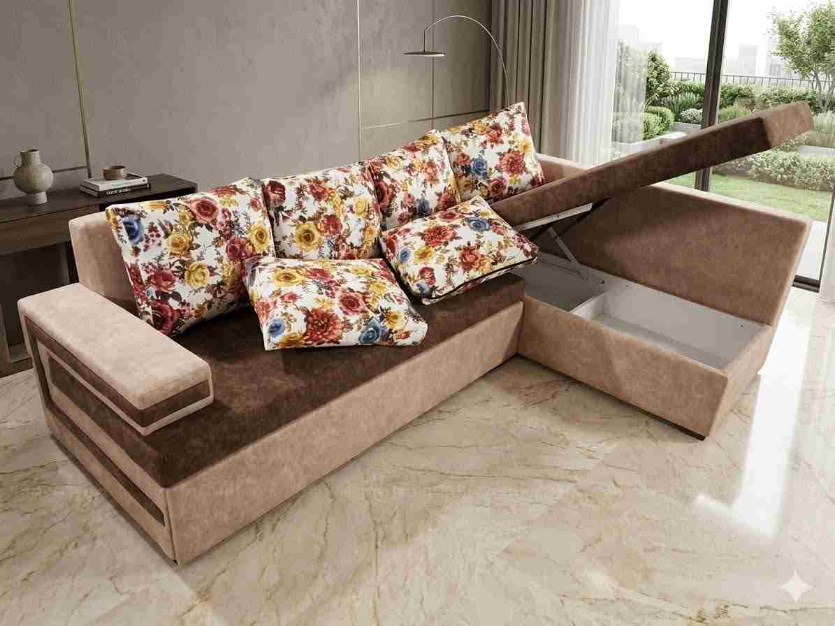 Earthy Flora Velvet Corner Sofa