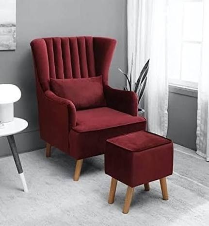 The Royal Burgundy Fluted Wingback Chair with Ottoman