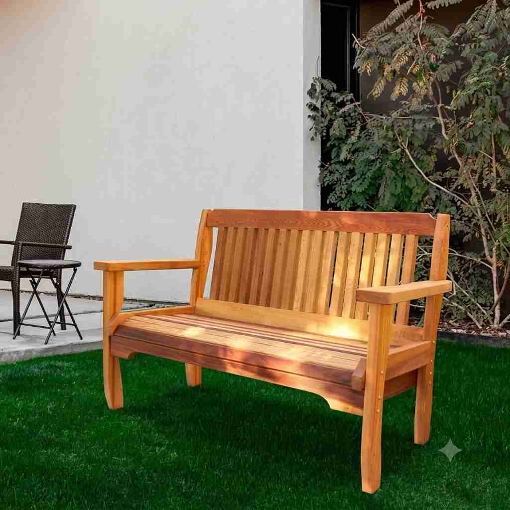 Classic Solid Wood Outdoor Garden Bench with Armrests