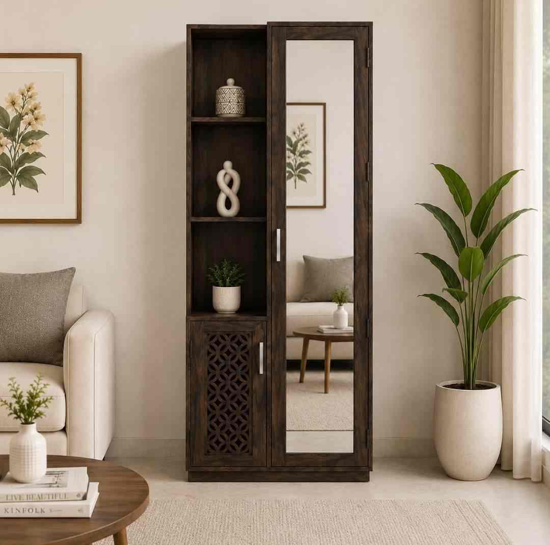 Urban Dark Oak Lattice-Detail Dressing Cabinet