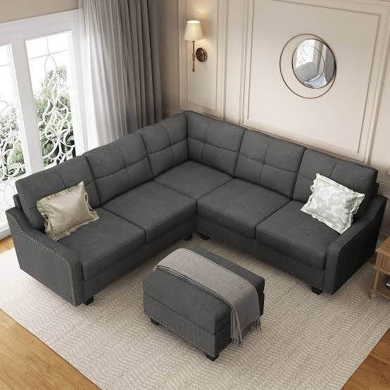 Hudson L-Shaped Charcoal Grey Sectional Sofa with Storage Ottoman