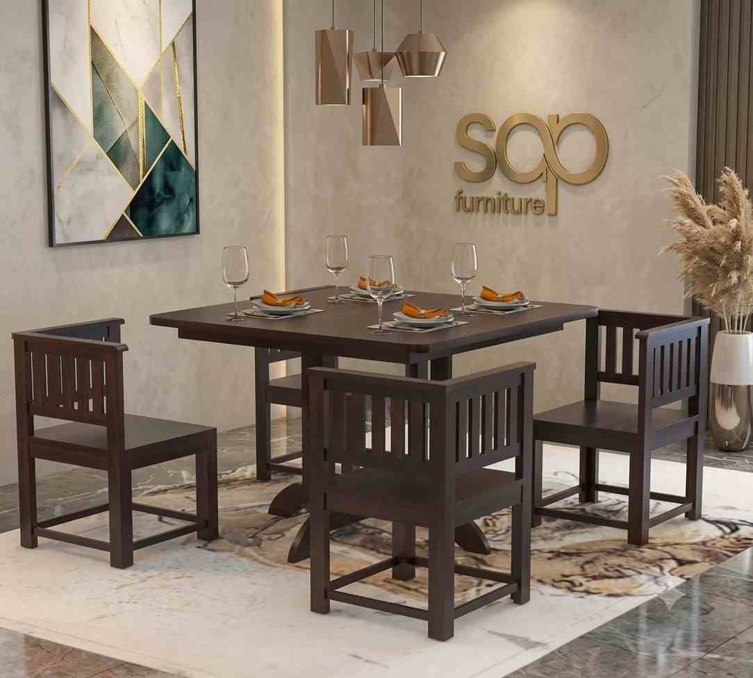 SAP Furniture Dark Walnut Cube-Style 4-Seater Dining Set