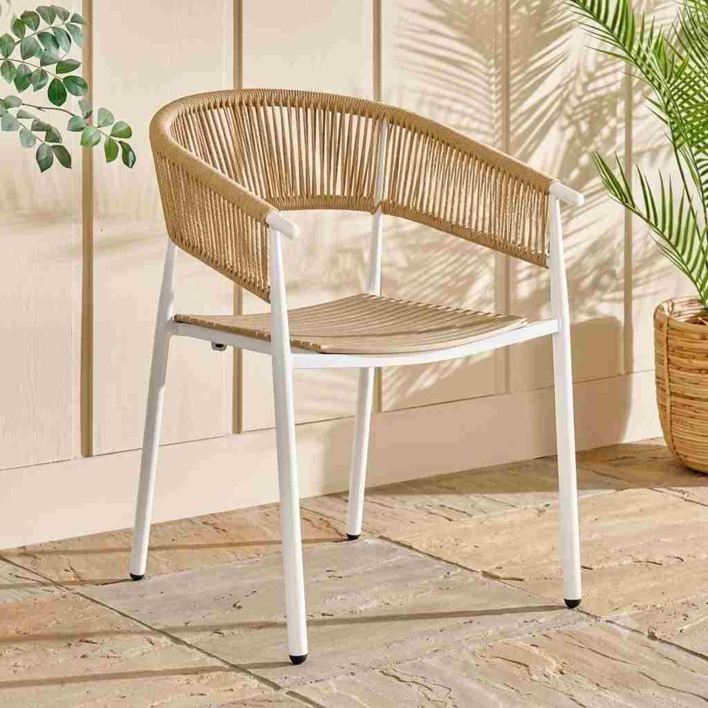Modern White & Beige Outdoor Rope Dining Armchair