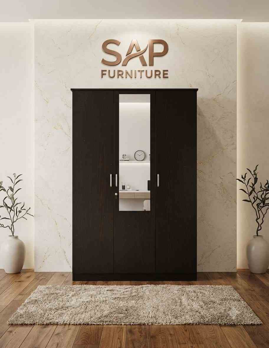 SAP Furniture 3-Door Wooden Wardrobe with Mirror & Internal Storage
