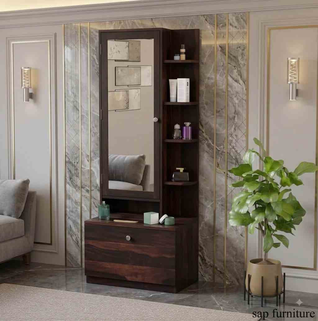 Dark Walnut Framed-Mirror Vanity Unit