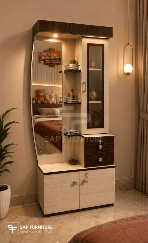 Light Oak & Espresso Glass-Display Vanity Unit with Lighting