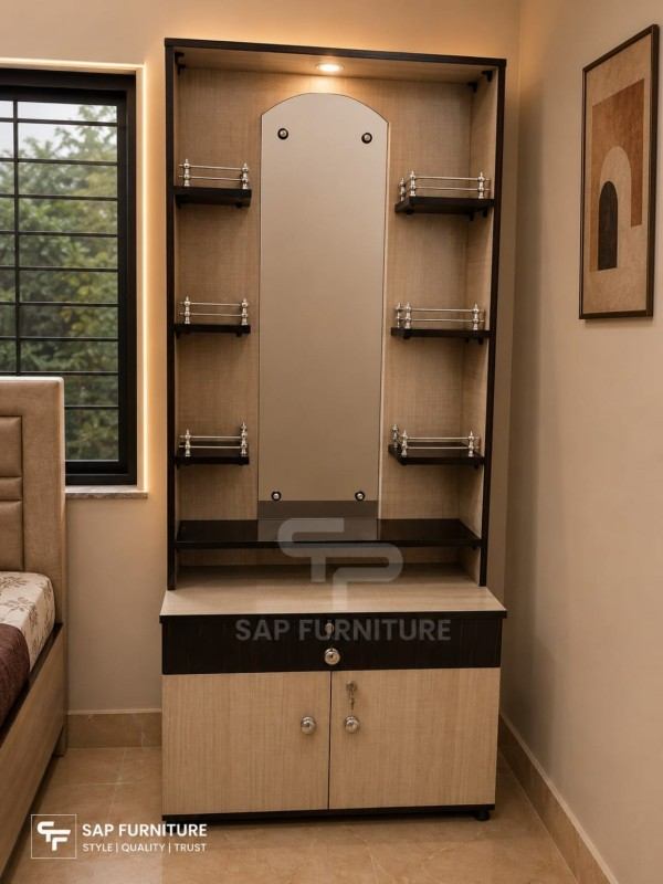 Contemporary Dual-Tone Dressing Cabinet with Guardrail Shelves