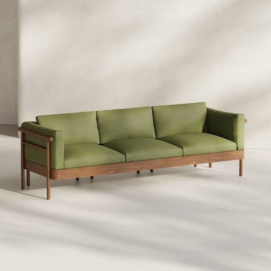 The Kyro Mid-Century Olive & Walnut 3-Seater Sofa