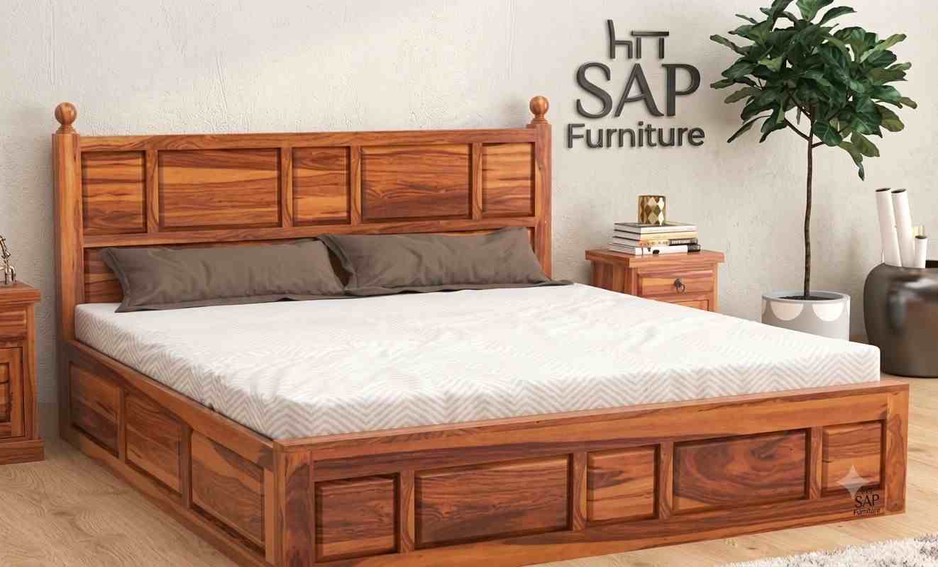 SAP Furniture Royal Sheesham Wood Queen Storage Bed Set