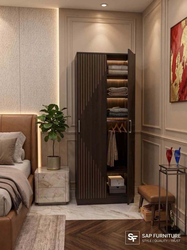 Vogue 2-Door Fluted Wooden Wardrobe with Integrated LED Lighting