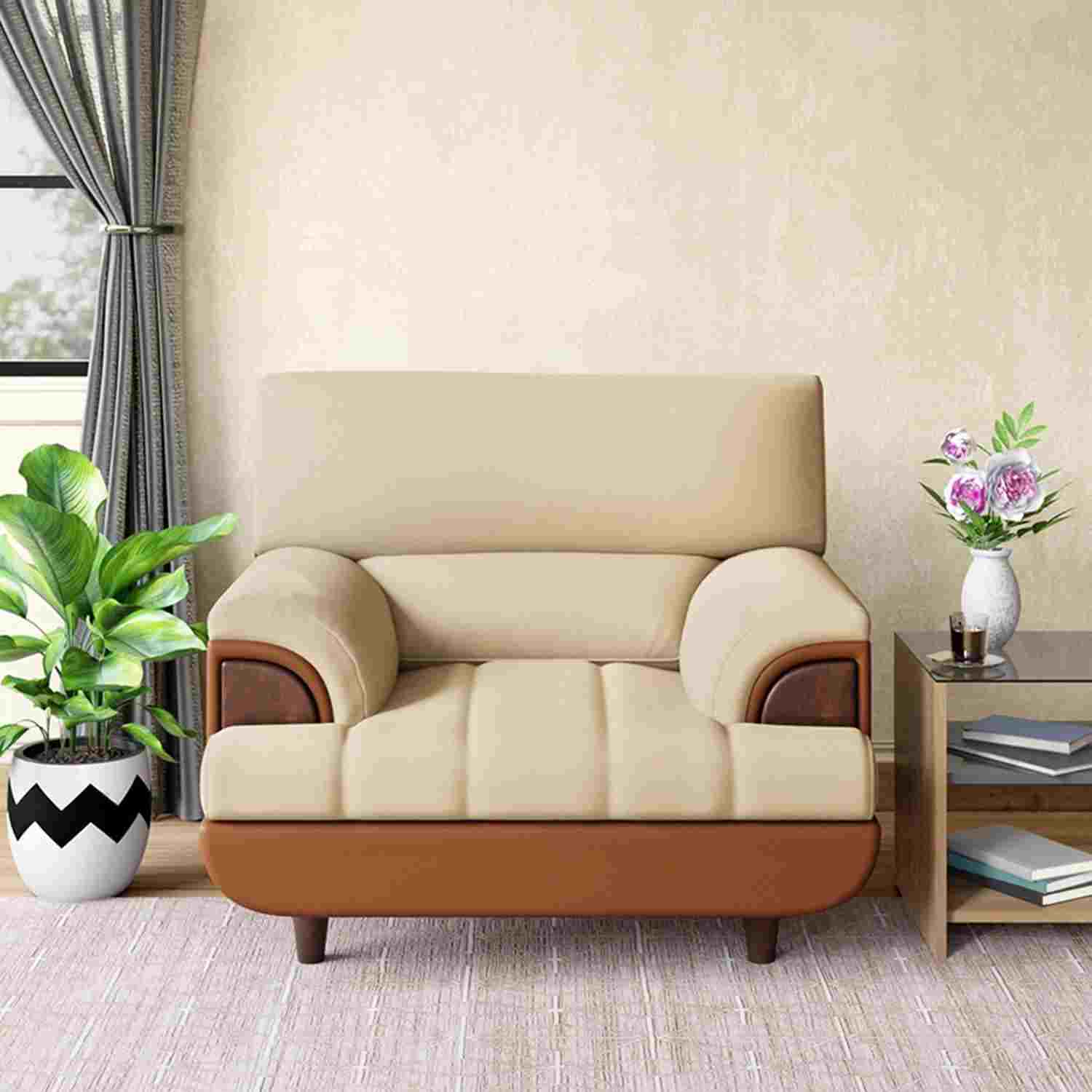 Majestic Dual Tone 1 Seater Premium Faux Leather Armchair Cream and Cocoa Brown