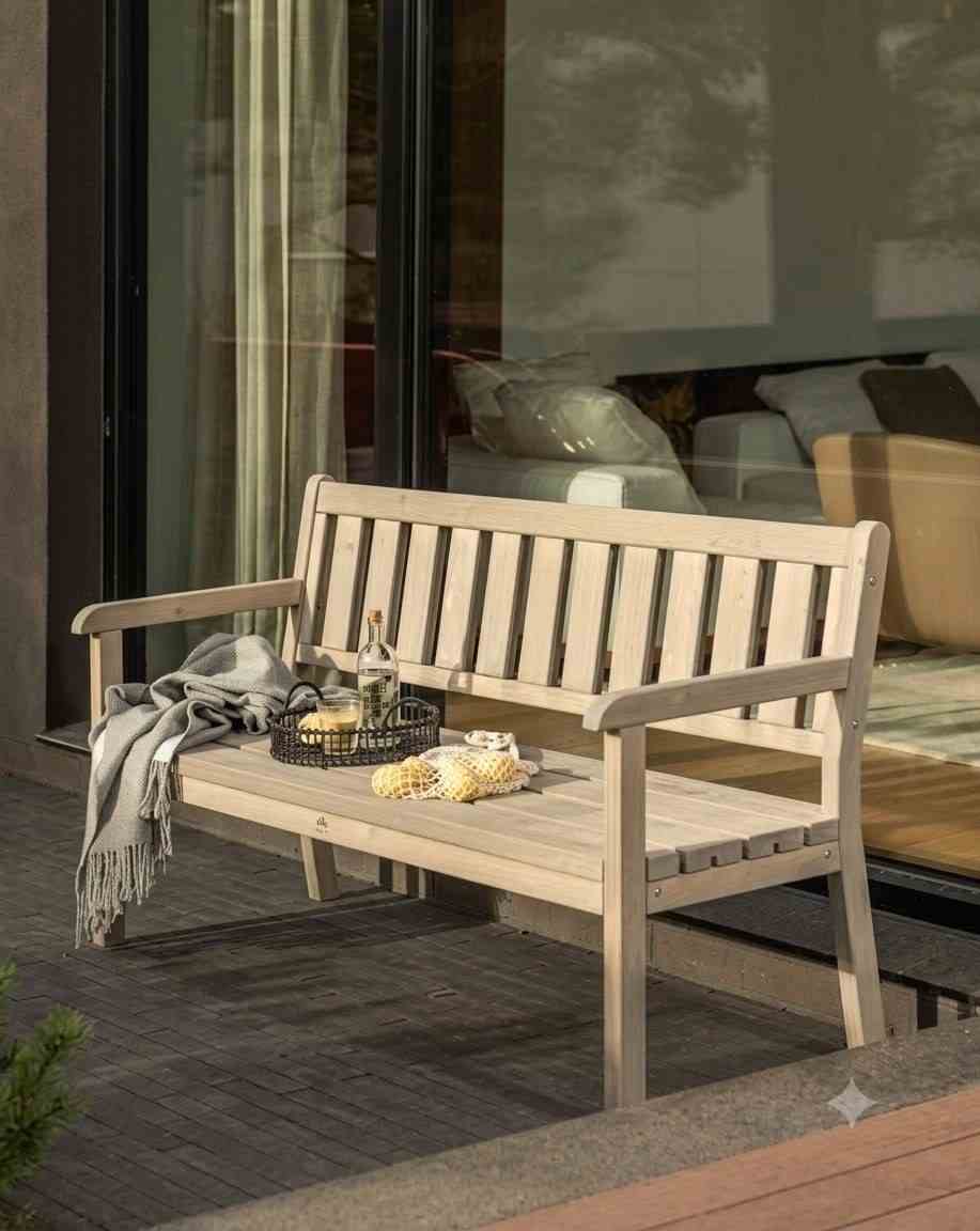 Scandinavian Light Grey Outdoor Solid Wood Bench