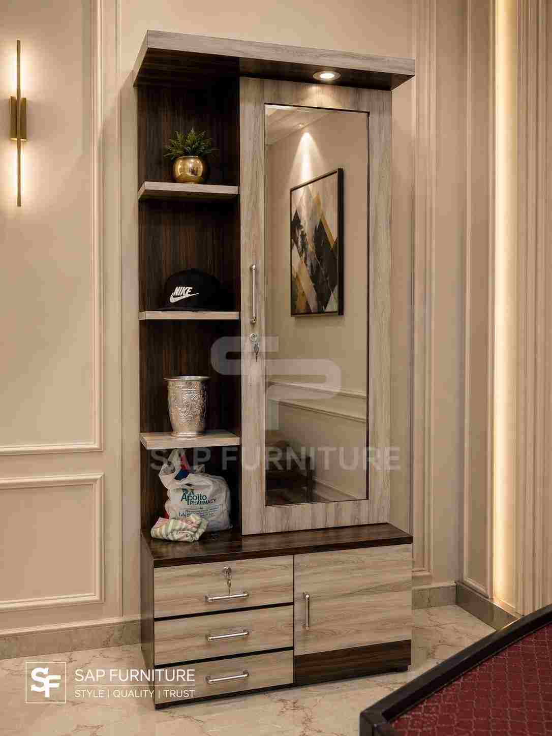 Urban Wood Dual-Tone Dressing Table Unit with Spotlight & Lockable Storage